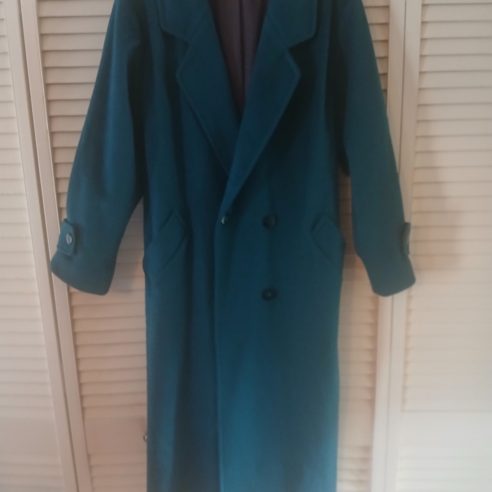 Ladies Forstmann Teal Doublebreasted 100 % Wool Dress Coat - Size L